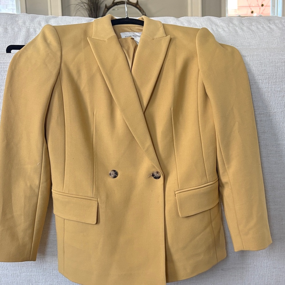 Club Monaco Double-Breasted Yellow Blazer